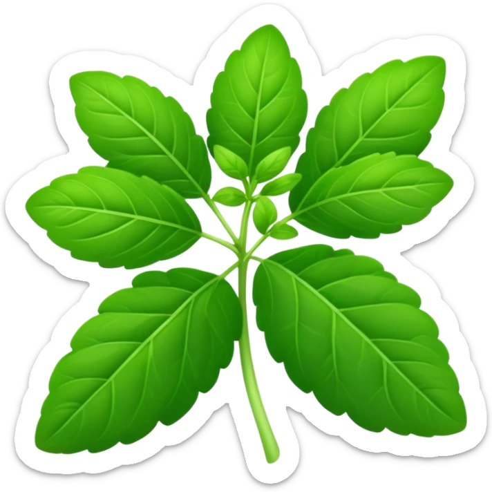 Cinematic Realistic Oregano Emoji, Bold and aromatic, with dark green leaves that radiate flavor and warmth. The plant’s rounded leaves create a lush, hearty growth, while the distinct scent invites comfort and coziness. Soft glowing outline, capturing the essence of bold flavor and herbal richness in a sprig of oregano! sticker