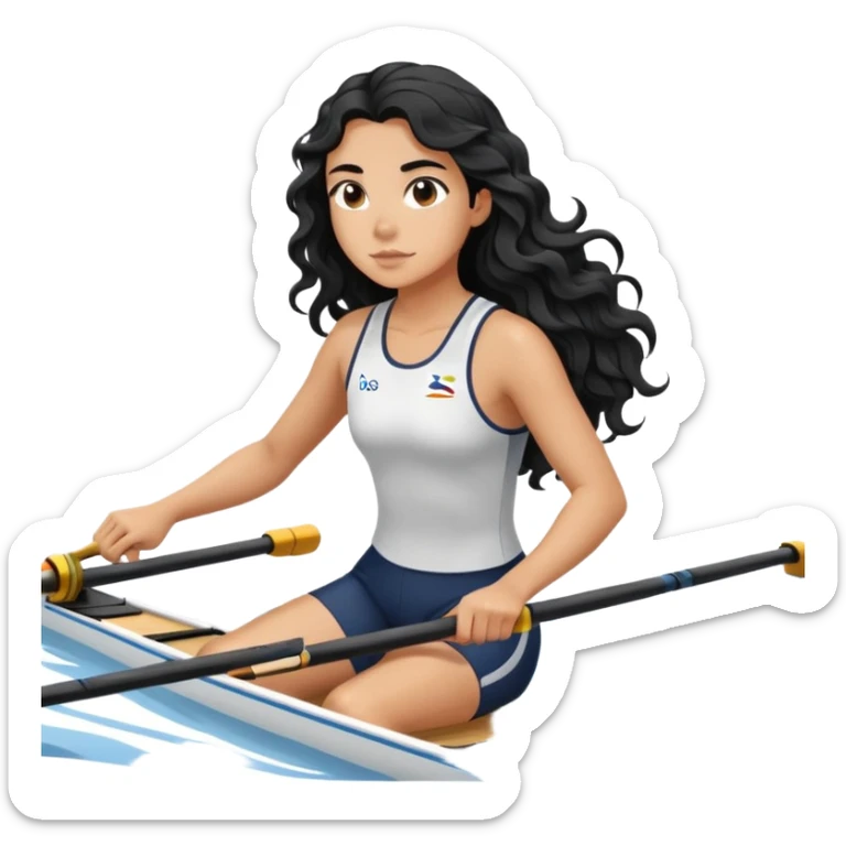 girl with long black wavy hair rowing in Olympic rowing sport, side view sticker