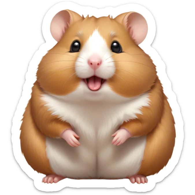 Cinematic Cute Yawning Brown Hamster Portrait Emoji, Head tilted slightly with a dramatic, wide-open yawn, showcasing a smooth, rich brown coat with tiny droopy ears, round dark eyes barely open in drowsy contentment, Simplified yet irresistibly adorable features, highly detailed, glowing with a soft, cozy glow, high shine, relaxed yet expressive, stylized with a touch of whimsy, bright and endearing, soft glowing outline, capturing the essence of a sleepy yet affectionate hamster, so drowsy it feels like it could stretch out of the screen and curl up for a nap! sticker