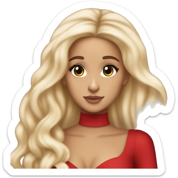 ariana grande, blonde hair, red dress, ethereal posing, light skin sticker