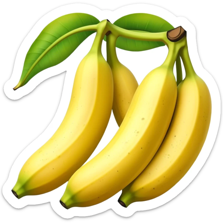 Cinematic Realistic Banana Emoji, Bright and cheerful, with a smooth, yellow peel slightly speckled with spots, revealing a soft, sweet interior. The banana is curved elegantly, standing out against the soft green leaves. Soft glowing outline, capturing the essence of tropical sweetness and energy in a ripe banana. sticker