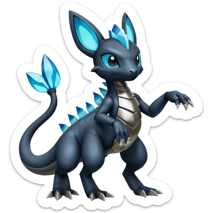 Shiny Futuristic Dusknoir-Salandit-Glaceon-Fakémon-hybrid-creature (full body)  sticker