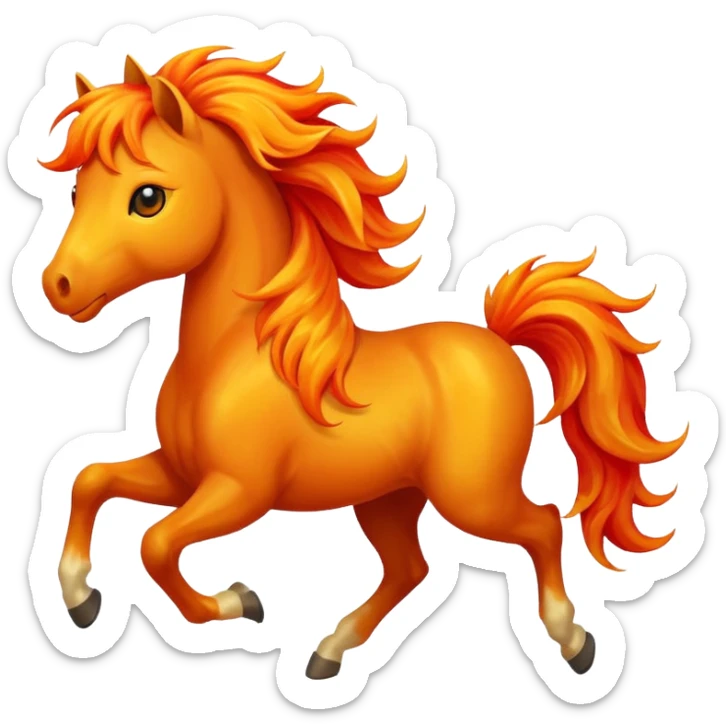 Cute smiley face of a fiery horse with a flowing mane, full-length, galloping sticker