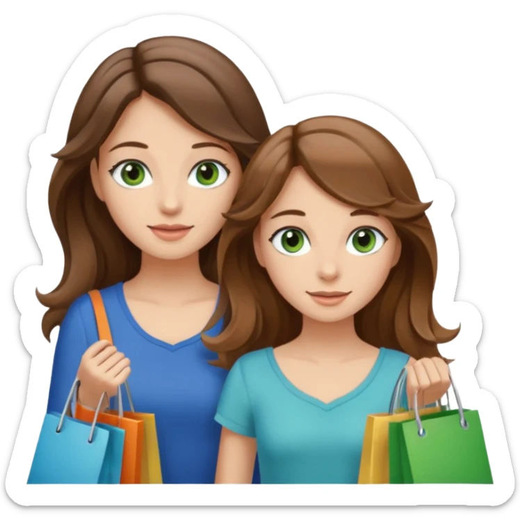 make me and my best friend togheter i have brown hair that falls on my shoulders and brown eyes and she has really long wavy brown hair with a little blonde and green/blue eyes we are shopping and i have BROWN eyes sticker