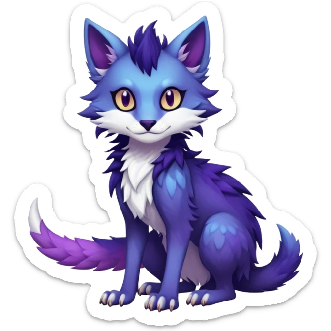 Kawaii dark colorful edgy fantasy ethereal feline-vernid-sergal-fursona animal creature with a tufted tail full body sticker