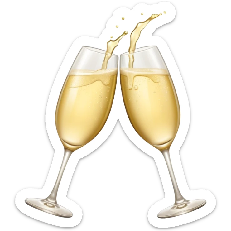 two glasses of pale yellow champagne clinking in a toast, soft and light color, smooth gradient, bright and gentle, minimal details, glossy highlights, celebratory pose
 sticker