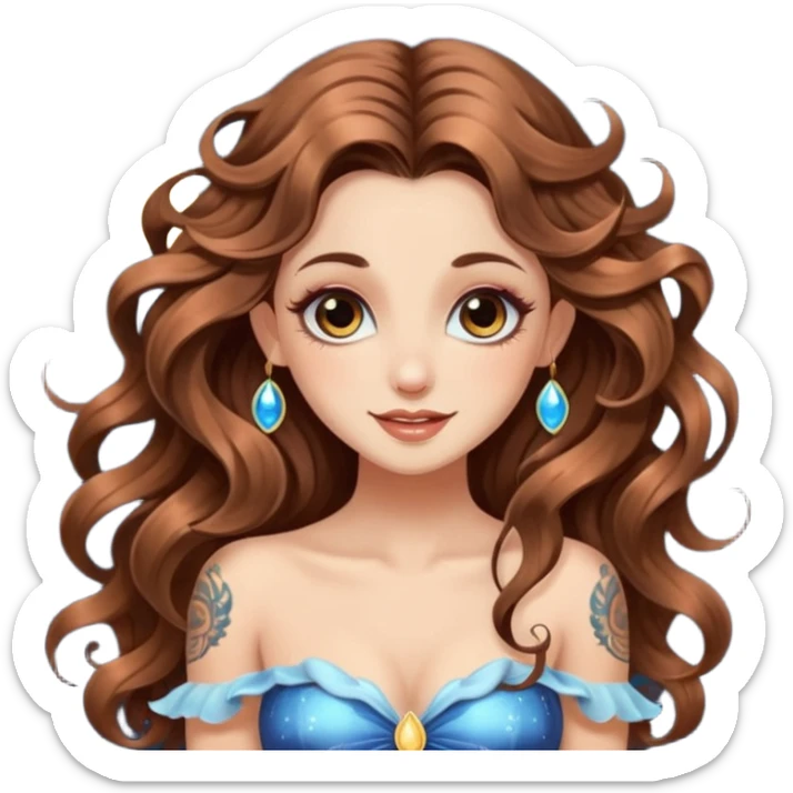 flirty moon fairy woman long wavy brown hair tattoos wink sparkle sticker