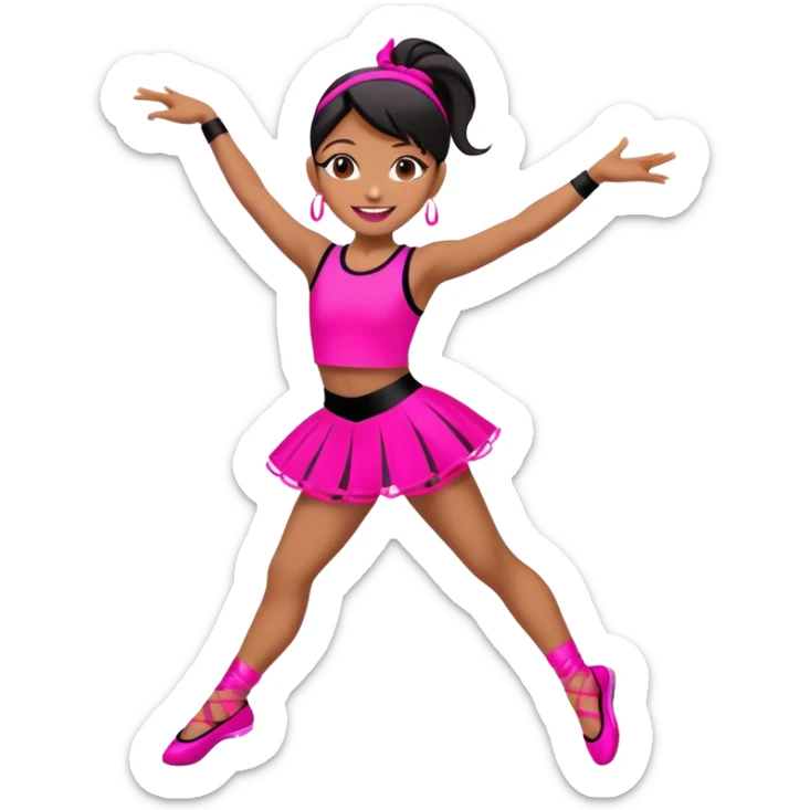 "A dancer in a black and neon pink outfit with a smile and a look of surprise." sticker