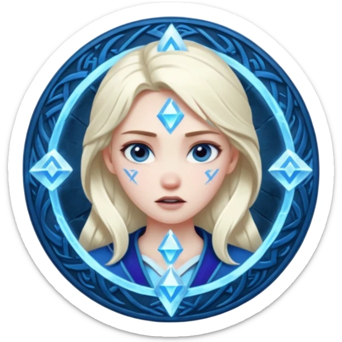 Woman frozen mid-spell, glowing runes around her body, charged silence sticker