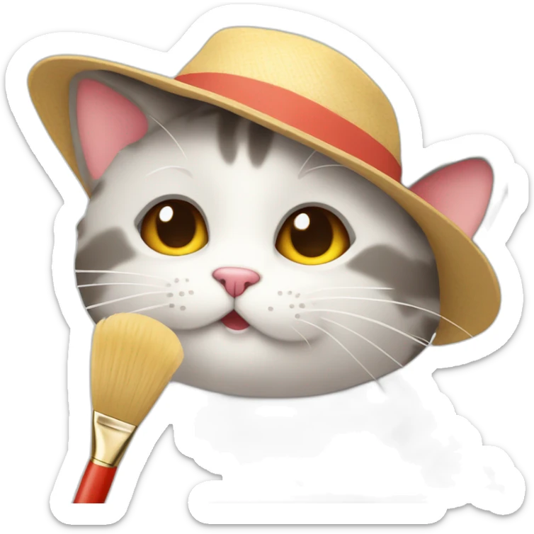 Kawaii cat artist in hat with palette and brush so it can be used as a mouse cursor sticker