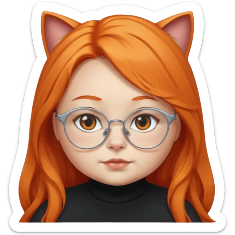 girl with chubby cheeks, very long orange hair, and silver cat-eye glasses. Black clothes sticker