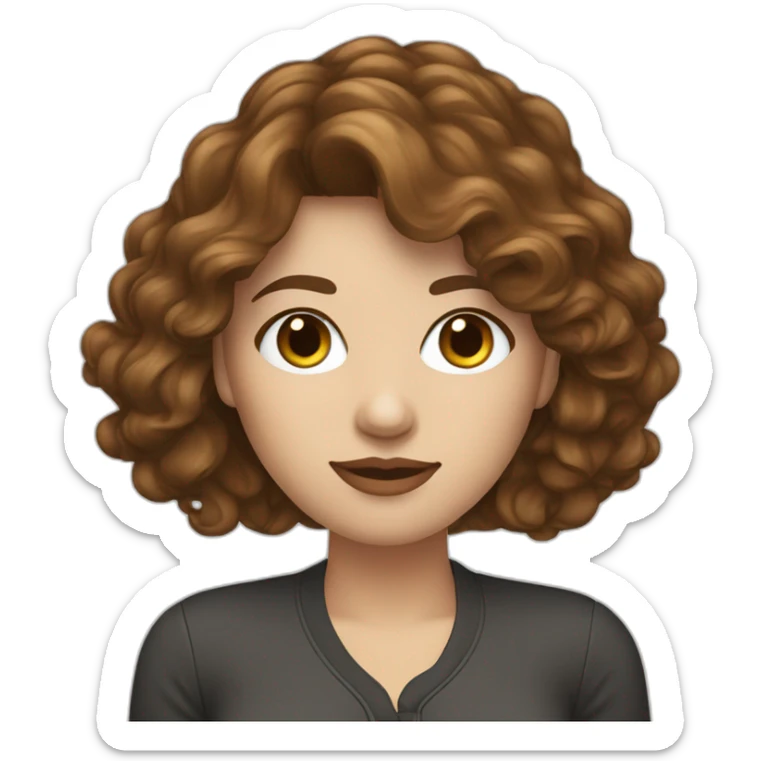 web designer - white beautiful woman, brown wavy hair covering one eye, heart gesture, stylish attire sticker