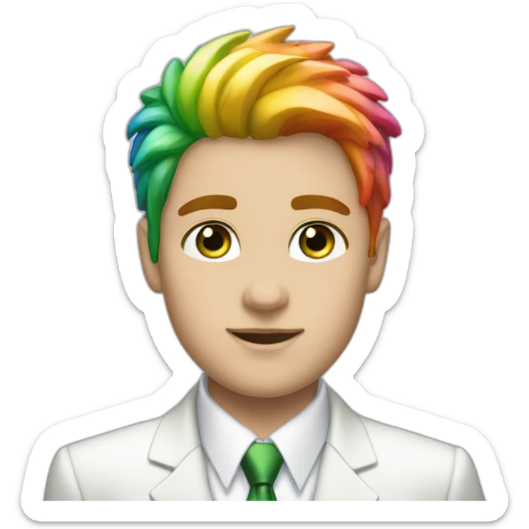 Posh-boy-with-white-suit-and-green-eyes-and-rainbow-unicorn-hair sticker