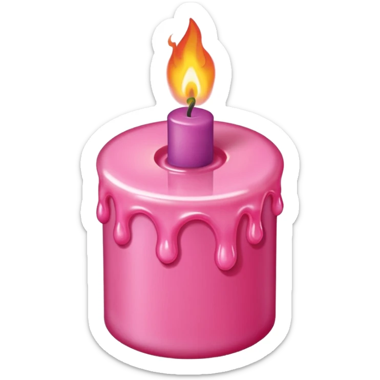 A drawing of a flaming pink candle that could be used at a romantic dinner table. The camera should be isometric at a 75-degree angle. sticker