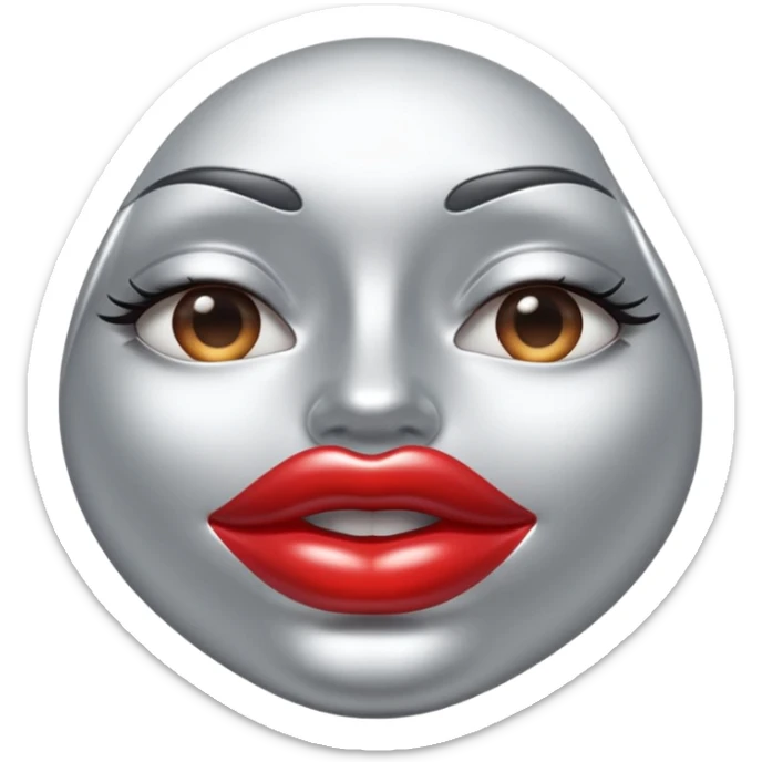A seductive pair of slightly parted lips emoji made of liquid silver chrome, smooth glossy metallic surface, soft sensual curves, subtle reflections, luxury sexy aesthetic, minimal iOS emoji style, centered composition, clean white background, soft studio lighting, no text sticker