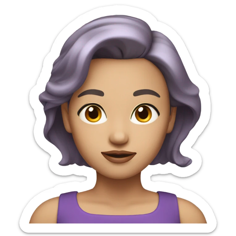 woman in purple blouse with short shoulder level layered hair white skin complexion sticker