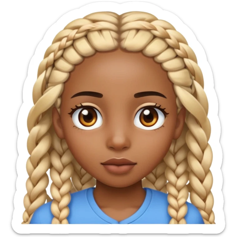Une fille noir pas pas trop foncé avec de longue tresse fine blonde et châtains et des yeux vairons avec une assez grosse bouche  sticker