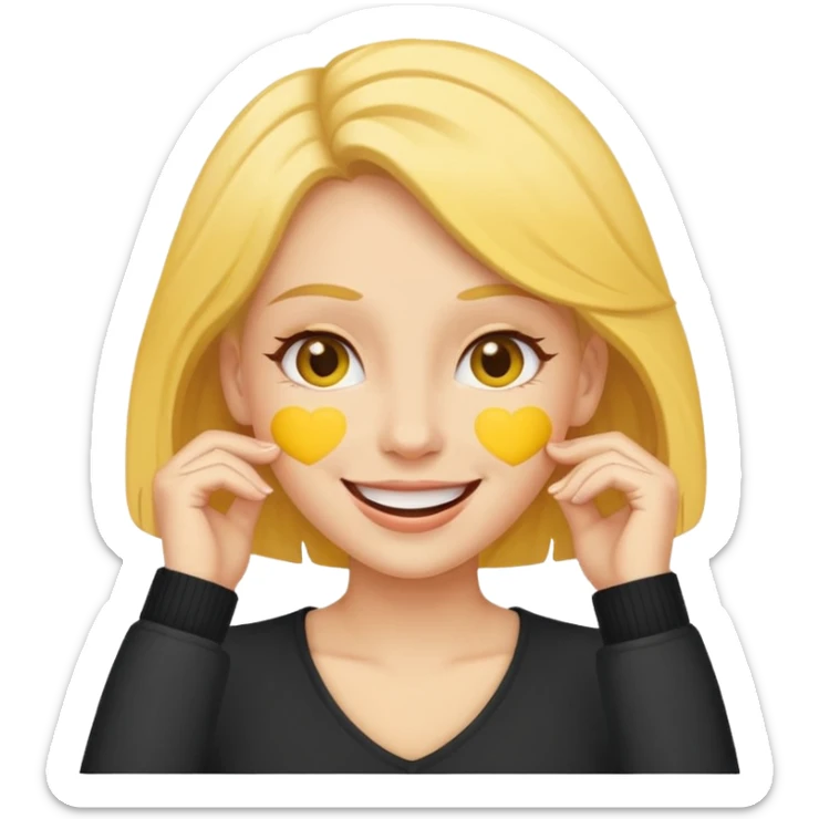 yellow face tucking her hairs behind her ear in flattery cuz a guy said she’s cute sticker