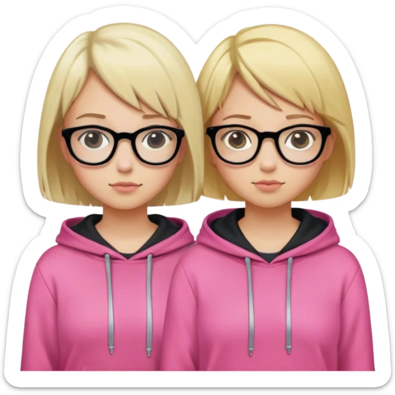 Two girl, one with middle hair, the other with Short hair, Both with blond hair, Both with Glasses, Girl with middle hair has a pink hoodie, the Girl with Short hair has a black hoodie on  sticker