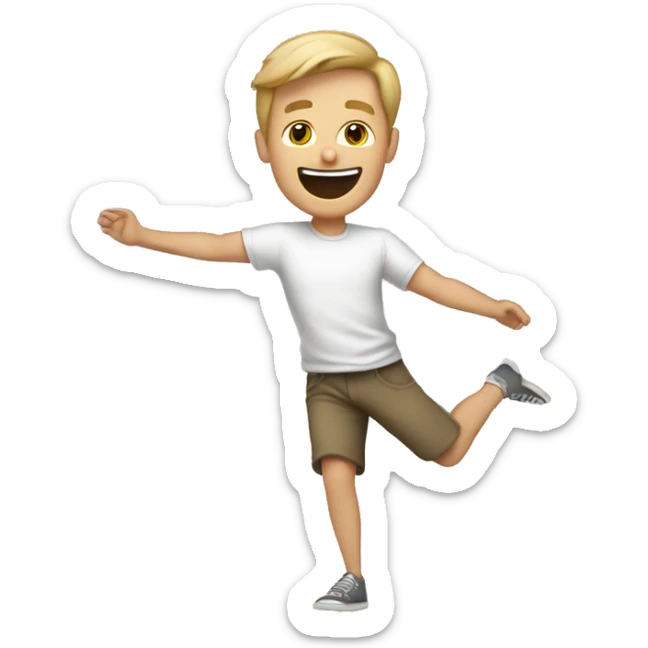 an illustration of a white man doing a cartwheel wearing a neutral-colored t-shirt sticker