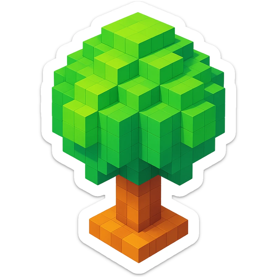 voxel style tree, isometric view sticker