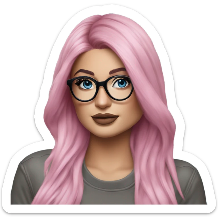 Photo Realistic kylie jenner stylish pink hair BLUE eyes and glasses posing  sticker