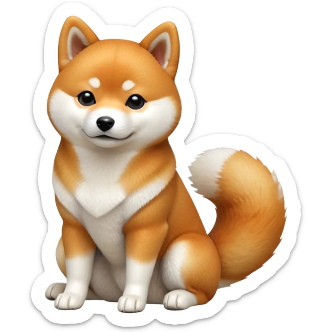 cinematic-[shiba inu]-realistic-full-body-sitting-emoji,-tail-resting-loosely-beside-its-paws,-head-tilted-dramatically, -fluffy-[orange white]-fur,-simplified-yet-realistic-focused-features,-highly-detailed,-glowing-with-an-almost-sarcastic-glow sticker