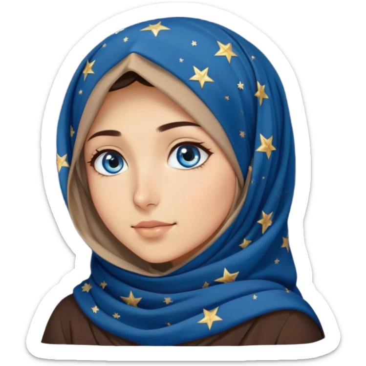 Turkish beautiful finish Konya girl blue eyes with starry night hijab and looking at the starry sky on night  sticker