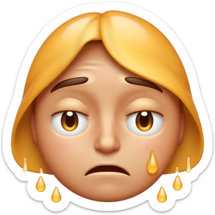 Apple-style emoji illustration of a person sweating, overheated face with sweat drops, half-closed exhausted eyes, annoyed or angry expression, soft 3D emoji style, smooth gradients, rounded shapes, centered composition. sticker