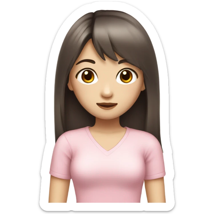 asian girl emoji brown hair bangs dark eyes pale skin pink top sticker