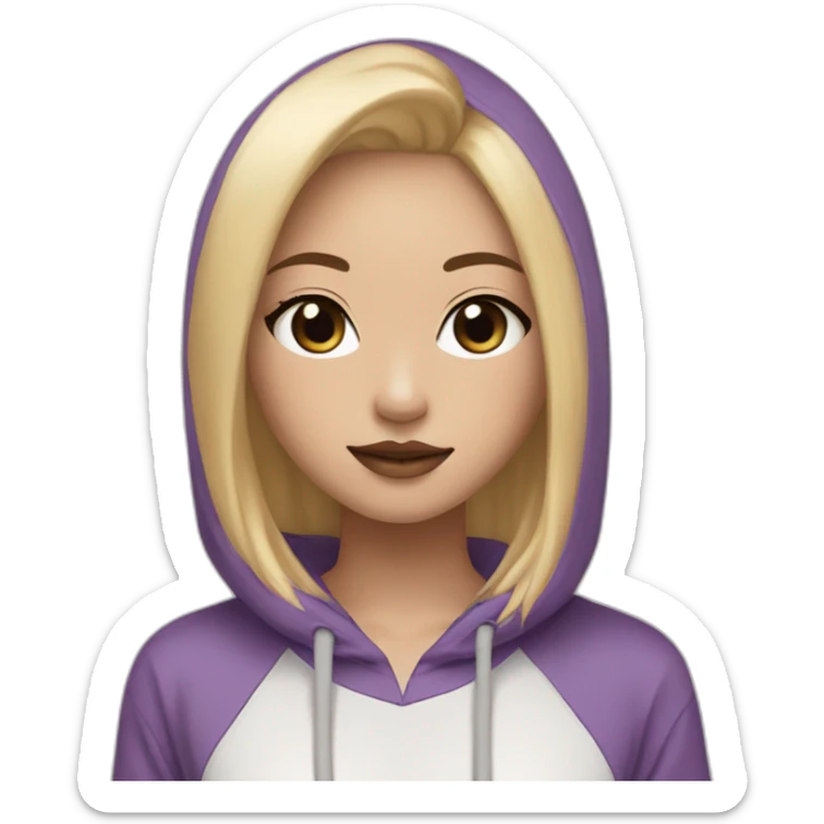Purple hoodie rose blond straight hair Asian Brown eye eyelashes nude color lip sticker