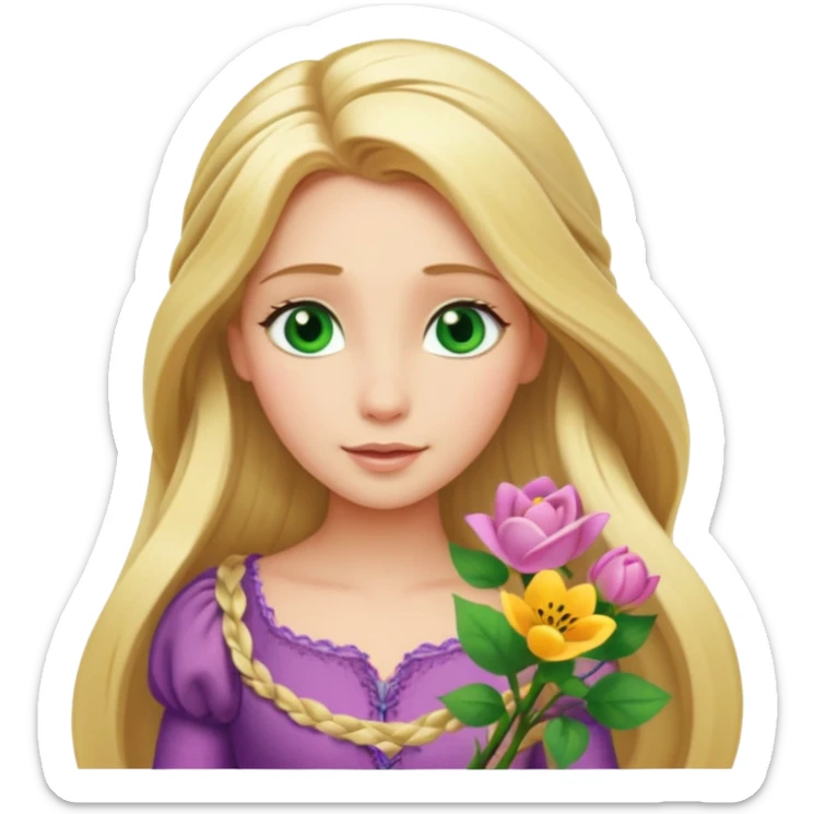 tangled disney rapunzel fair skin green eyes blonde hair flowers sticker