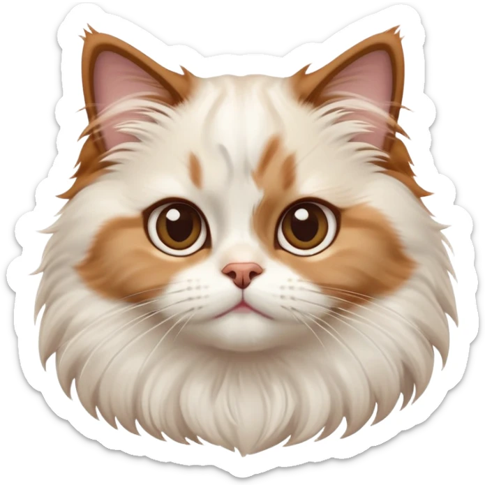 cinematic-adorable-big-eyed-fluffy-white brown-ragdoll-cat-portrait-emoji,-head-tilted-playfully-with-a-sweet-expression,-fluffy-white brown-fur,-simplified-yet-irresistibly-cute-features-with-large,-expression, solid ginger persian cat, chest vicible sticker