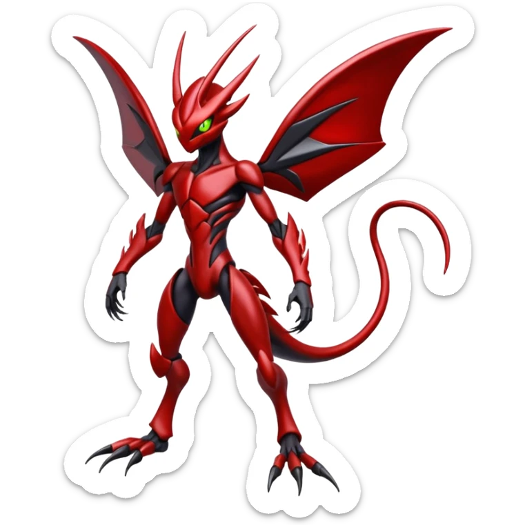 Futuristic shiny glossy edgy dark shady shadowy evil Scizor-Bisharp-Darkrai-Fakémon-hybrid-creature (full body) with white rib cage  sticker