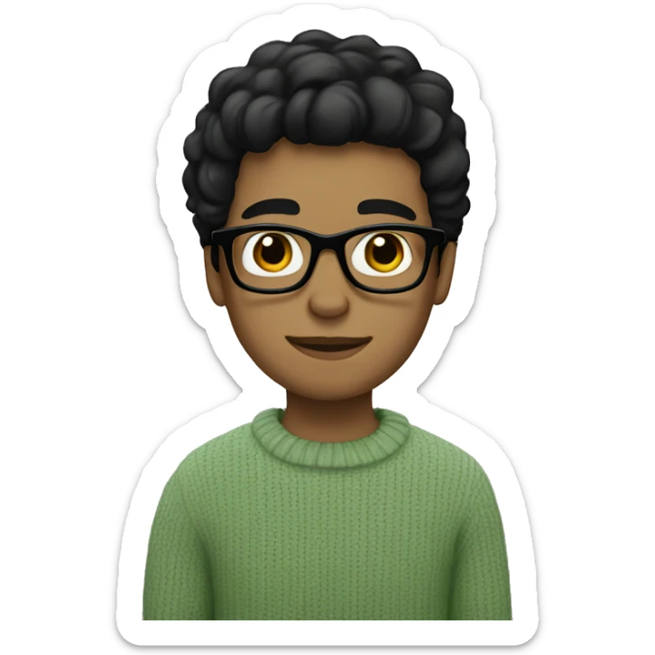 a white boy with glasses and black hair wearing soft green sweater sticker