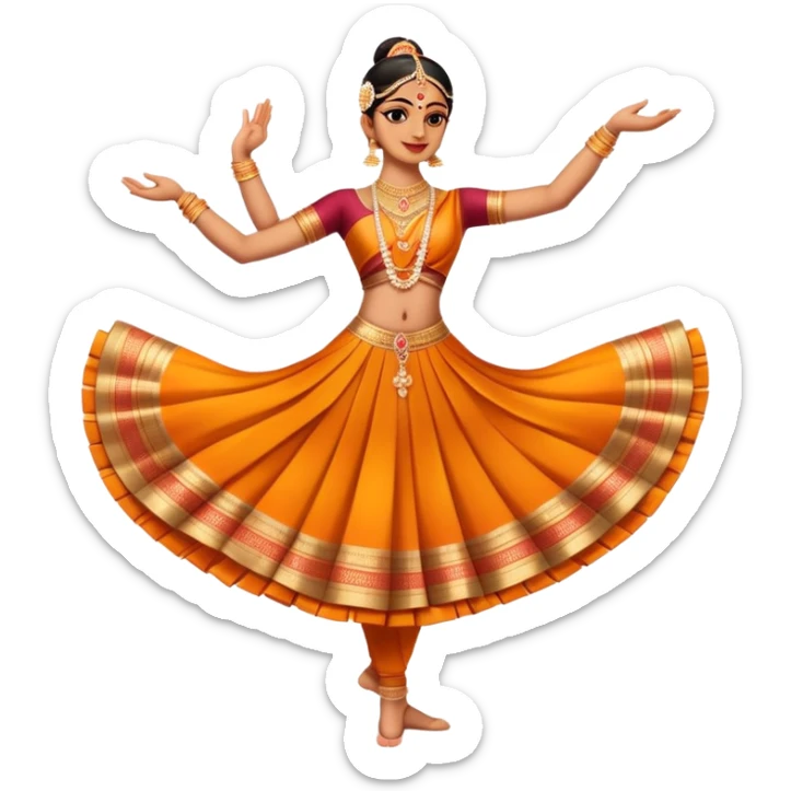 cinematic-realistic-bharatanatyam-dance-emoji,-depicted-as-an-elegant-classical-indian-dance-performance-with-graceful-poses,-intricate-costumes,-and-expressive-hand-gestures,-rendered-with-rich-textures-and-warm-dramatic-lighting, single dancer full body  sticker