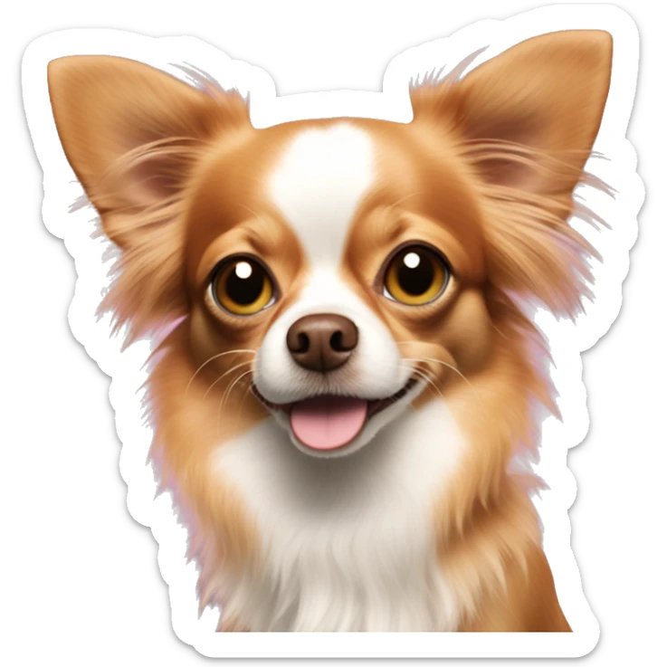 Dancing Red long hair chihuahua. Pink nose hazel green eyes sticker