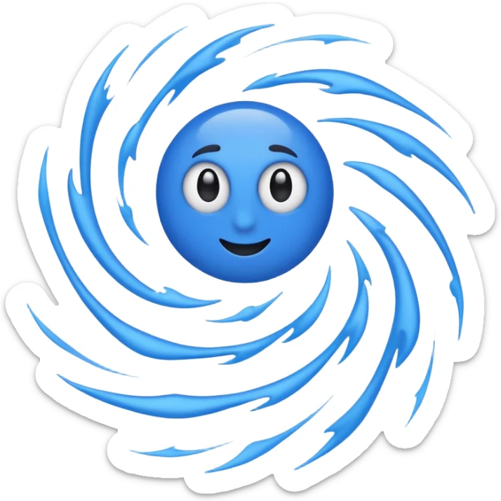 cyclone emoji with cartoonish expressive eyes, black arms and legs, simple clean emoji style, polished minimal look, professional company logo sticker