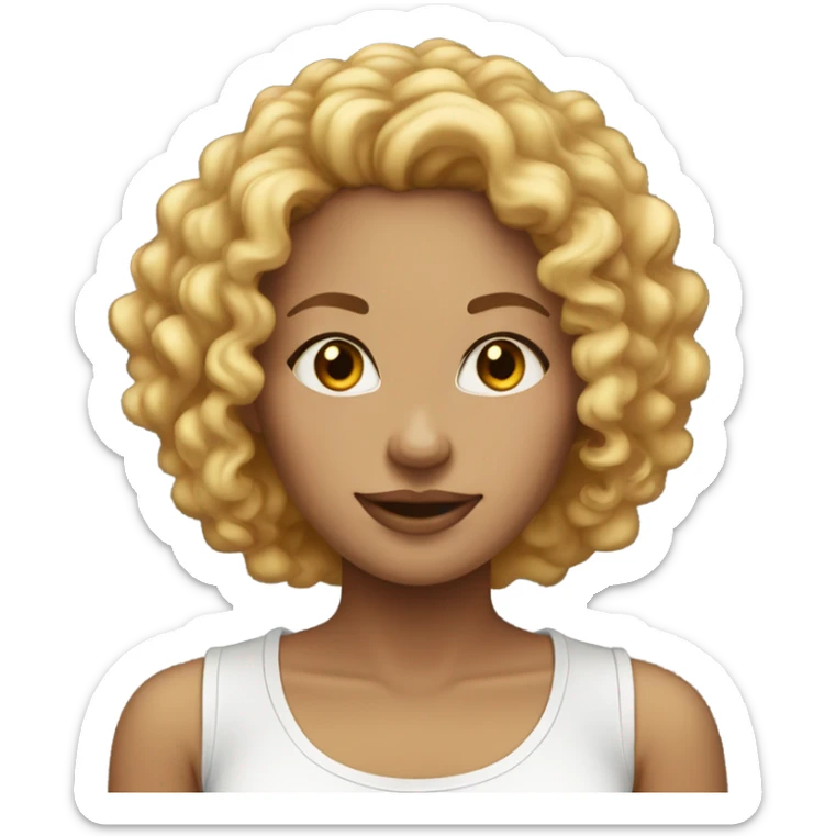 Woman light skin curly hair with a white t-shirt on pretty sticker