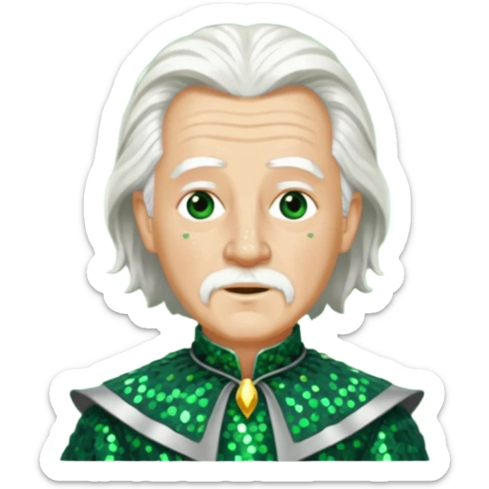 The Wizard from the Wizard of Oz with white hair, dark green sequin outfit sticker