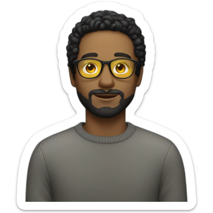 White man with yellow tinted glasses and black hair in a jumper sticker