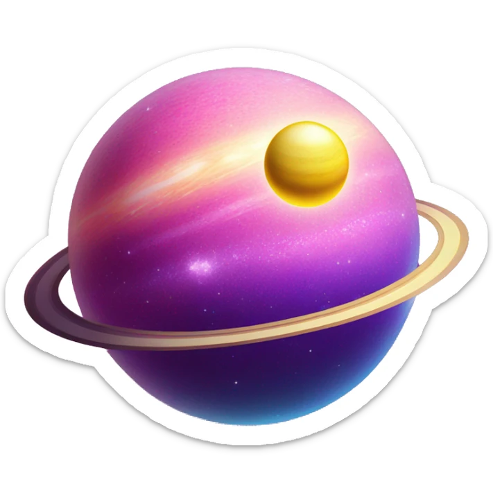 sparkly glittery blue purple and pink gradient planet with a yellow cheesy saturn ring sticker