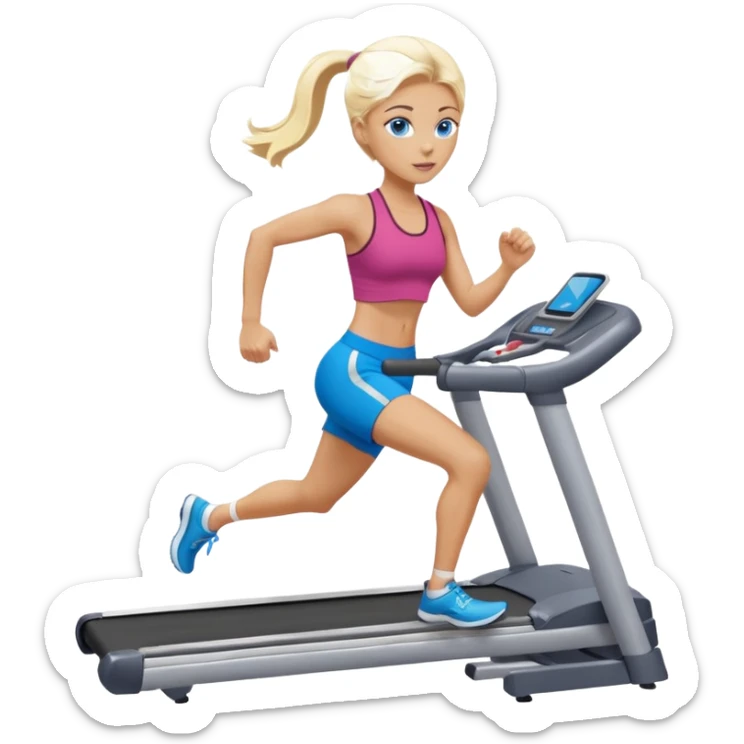 Une femme blonde yeux bleus qui cours sur un tapis de course sticker