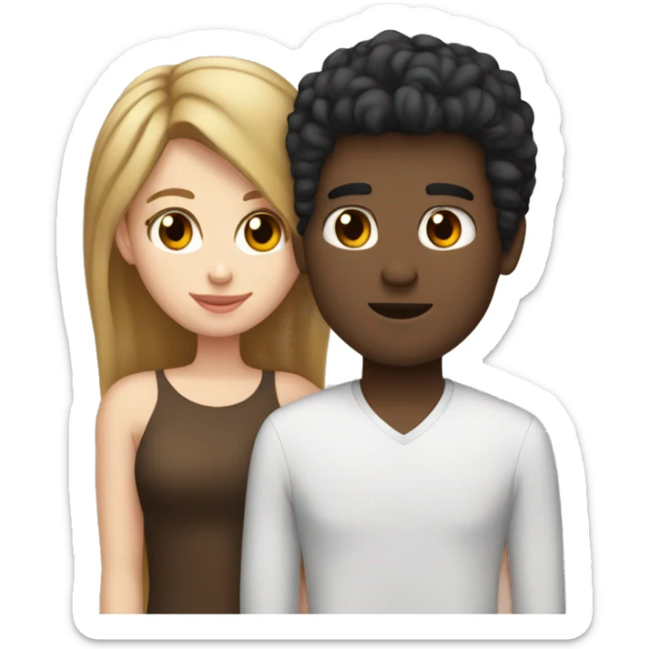 White couple with brown hair girl with man with black hair white boyfriend kissing each other sticker