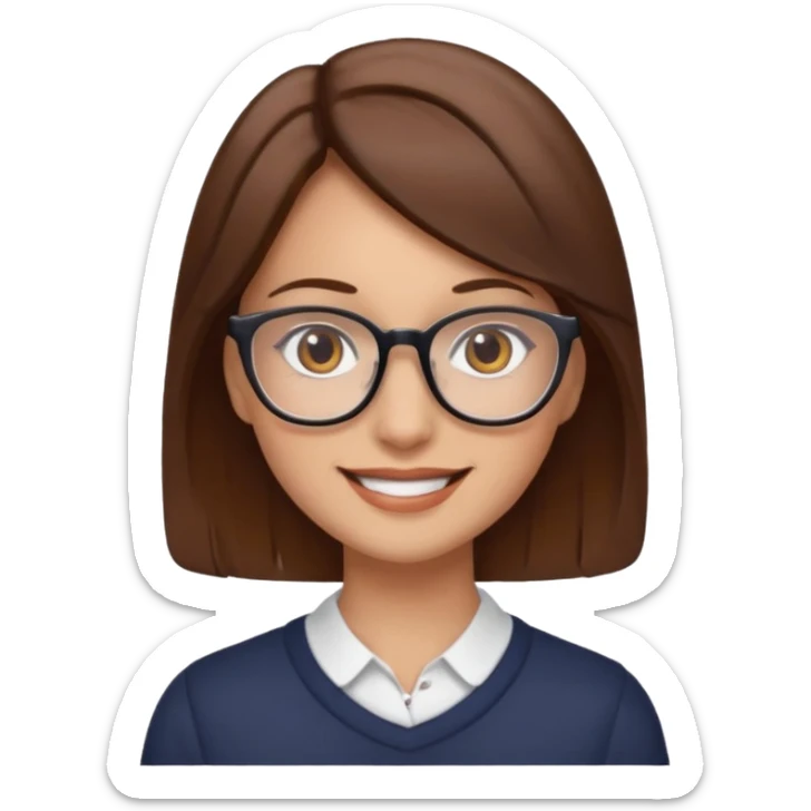 Women brown eye and brown hair with glasses snfearing sticker