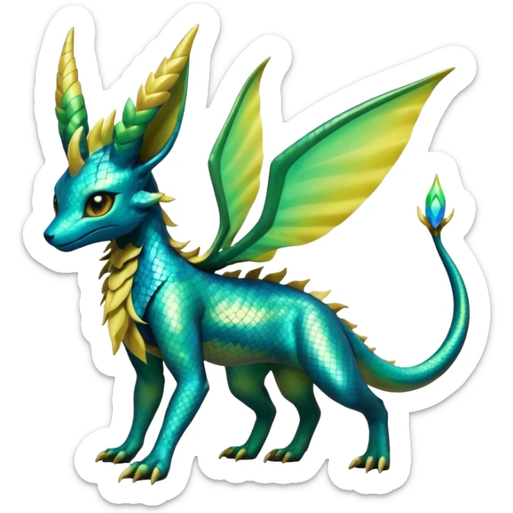 Shiny Iridescent Helioptile-Salandit-Leafeon-Fakémon-hybrid-creature (full body)  sticker