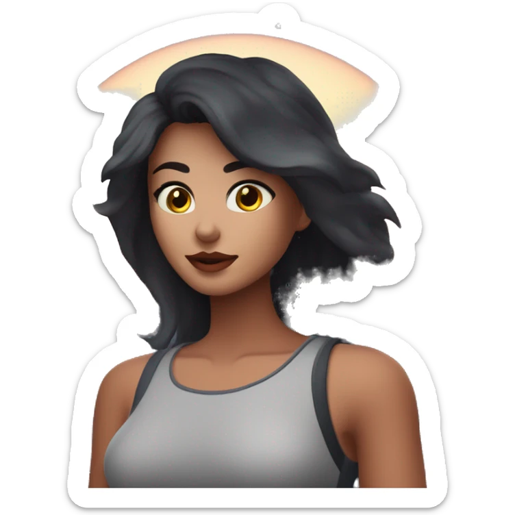 Mujer pantera con ojos demoníacos en un bosque tenebroso al atardecer con brisa marina y con estrellas en el cielo sticker