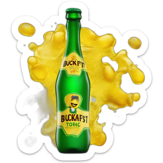 Man freestyle ski grinding over a giant green bottle of buckfast tonic wine with yellow label sticker