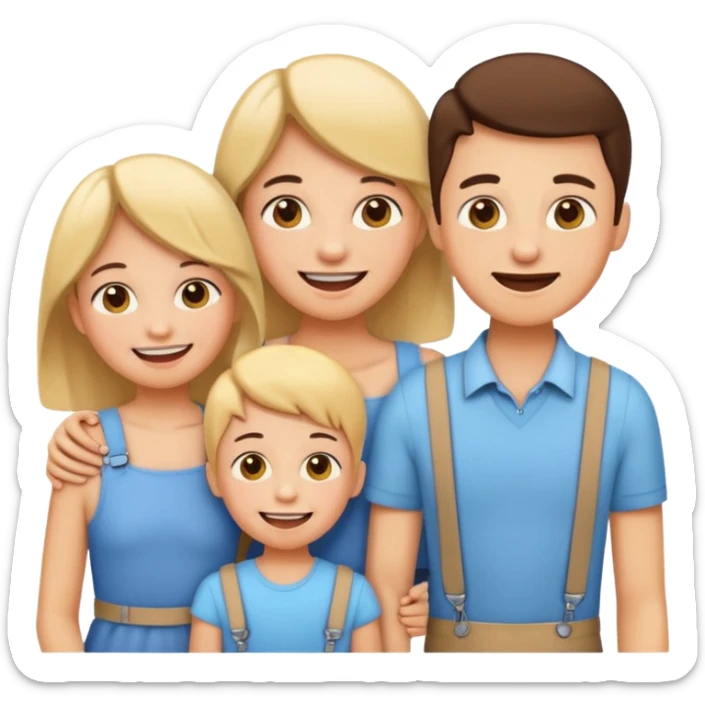 a family group: mother and kids, all wearing braces, cute emoji style sticker
