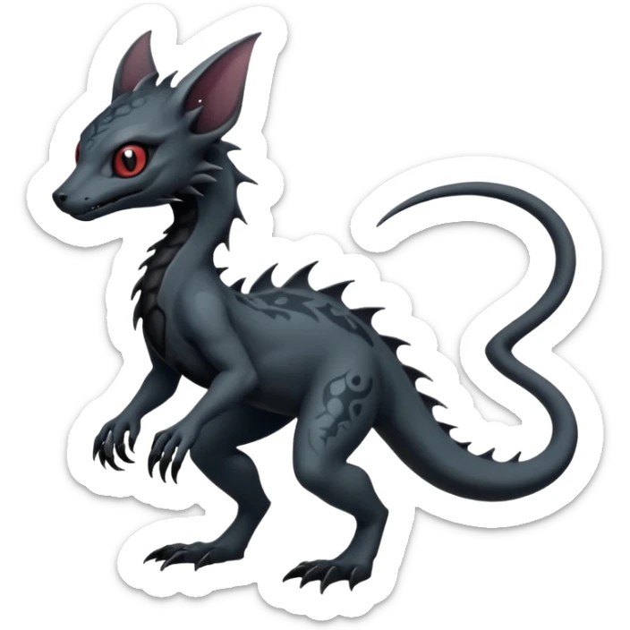 Futuristic Black Dark Abyssal Ethereal Modern Amaura-Salandit-Bayleaf-Abyss-Lykoi-Fakémon-creature-hybrid Full Body sticker
